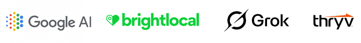 StorageRankers technology partners: Google AI, BrightLocal, Grok, and Thryv